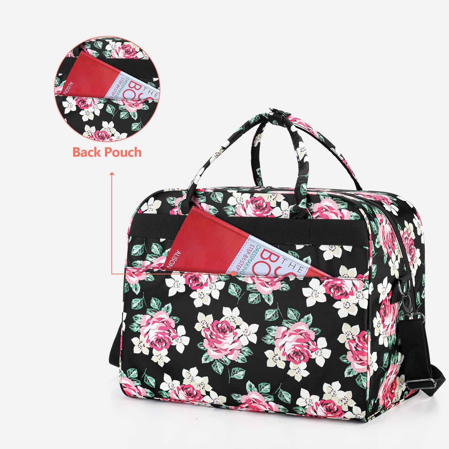 Teamoy Sewing Machine Carrying Case, Sewing Machine Tote with Bottom Wooden Board Pad for Most Standard Sewing Machines and Accessories, Peony