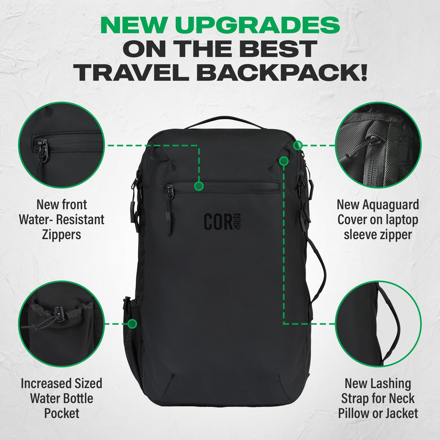 COR Surf Carry On Travel Backpack Bundle | Island Hopper Travel Backpack with Toiletry Bag and Compression Packing Cube Set (Blue, 28L)