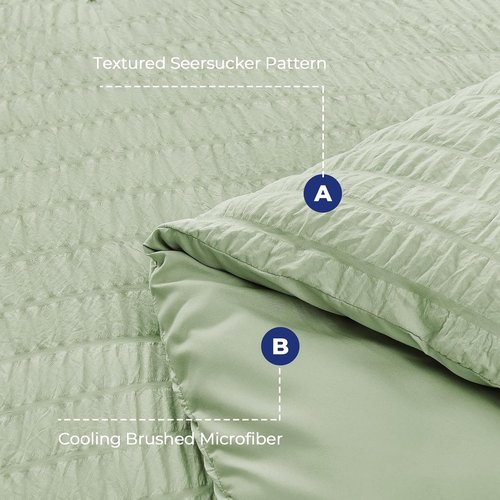 HYMOKEGE Queen Comforter Set - Light Green Seersucker 7-Piece Luxury Bedding Set for All Seasons