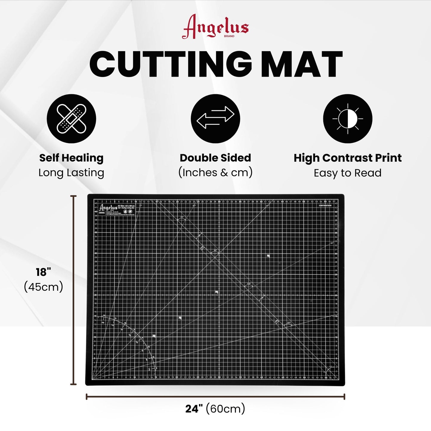 Angelus Self-Healing Cutting Mat, Double Sided, Non-Slip, Durable, Scratch-Resistant Rotary Cutting Board for Leather, Craft, Fabric, Quilting, Sewing, Scrapbooking Projects (18" x 24")