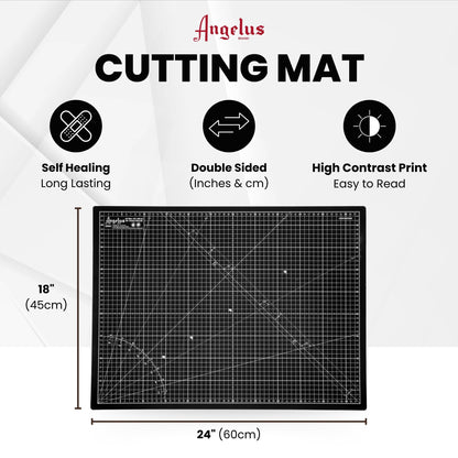 Angelus Self-Healing Cutting Mat, Double Sided, Non-Slip, Durable, Scratch-Resistant Rotary Cutting Board for Leather, Craft, Fabric, Quilting, Sewing, Scrapbooking Projects (18" x 24")