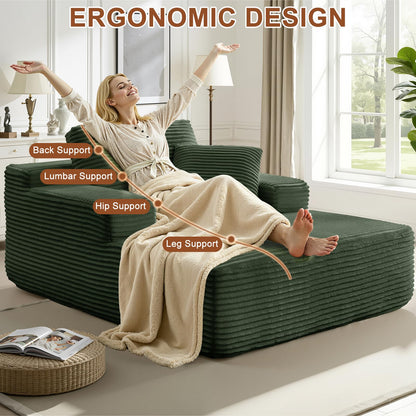 Meqiodas 67.5 Inch Oversized Indoor Chaise Lounge, Sofa Bed, Living Room Sofa, Corduroy Sofa, Couches for Living Room, Deep Seat Sleeper Couch Reading Chairs (Green)