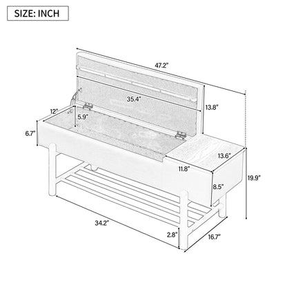 GDFStudio 47.2" Modern Upholstered Shoe Storage Bench with Hidden Compartment and Shoe Rack, Wood Entryway Shoe Organizer Cabinet with Cushion for Bedroom Living Room Hallway, Natural