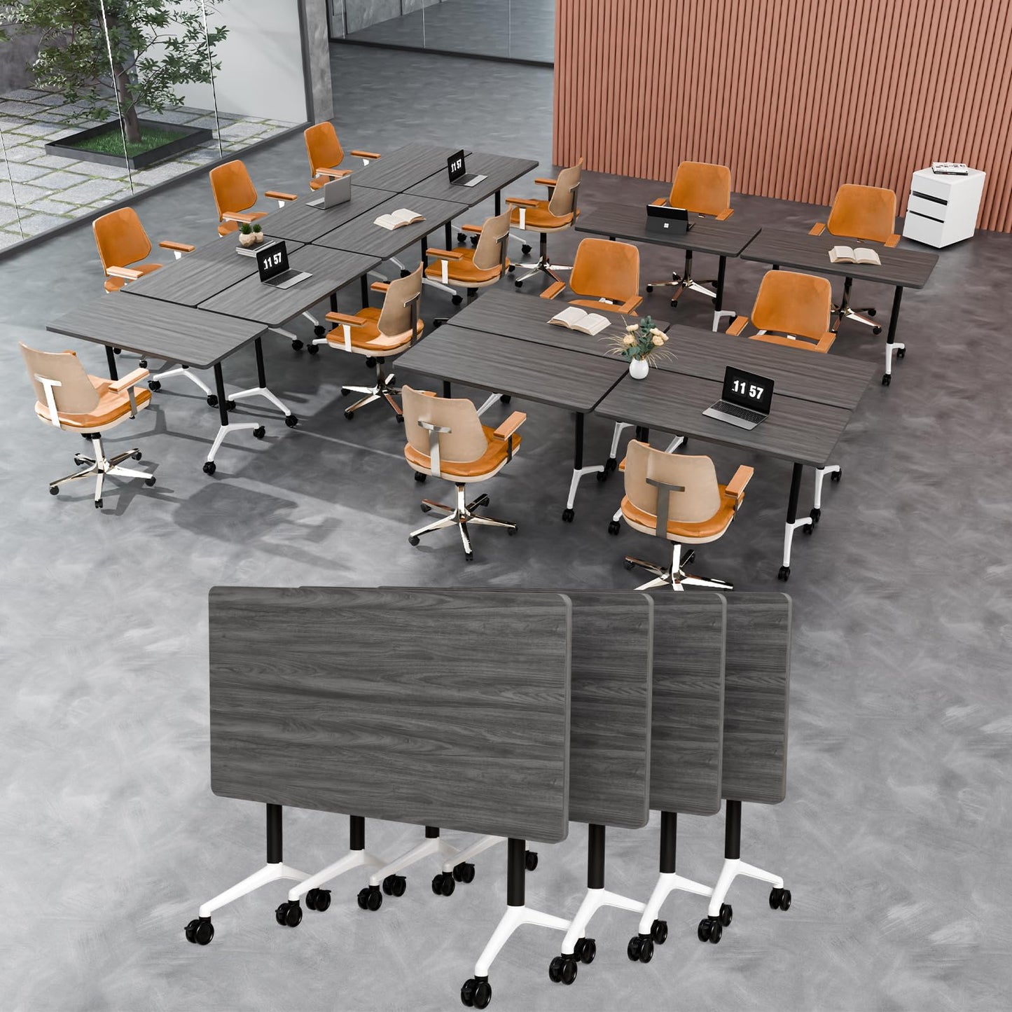 rzoizwko 55.1" Folding Conference Table with Wheels,4 Pack Heavy-Duty Flip-Top Reconfigurable Training Table System,Rolling Conference Room Tables for Office, Classroom & Meeting Rooms