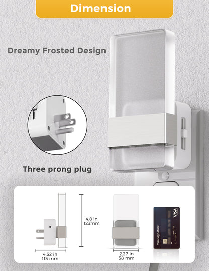 L LOHAS LED Night Lights Plug Into Wall, 2 Pack Plug in Night Light LED with Dusk to Dawn Sensor, 0-100LM Dimmable Nightlight, Wall Sconce-Style Design Nightlights for Bathroom, Hallway,Stairway,Gift