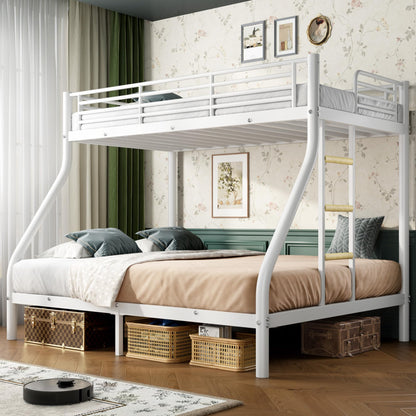Cyranture Bunk Beds Twin XL Over Queen, Heavy Duty Bunk Beds with Bottom Space & Guardrail Metal Bunk Bed Frame for Adults Teens Dorm Bedroom Guest Room, No Box Spring Needed（White）