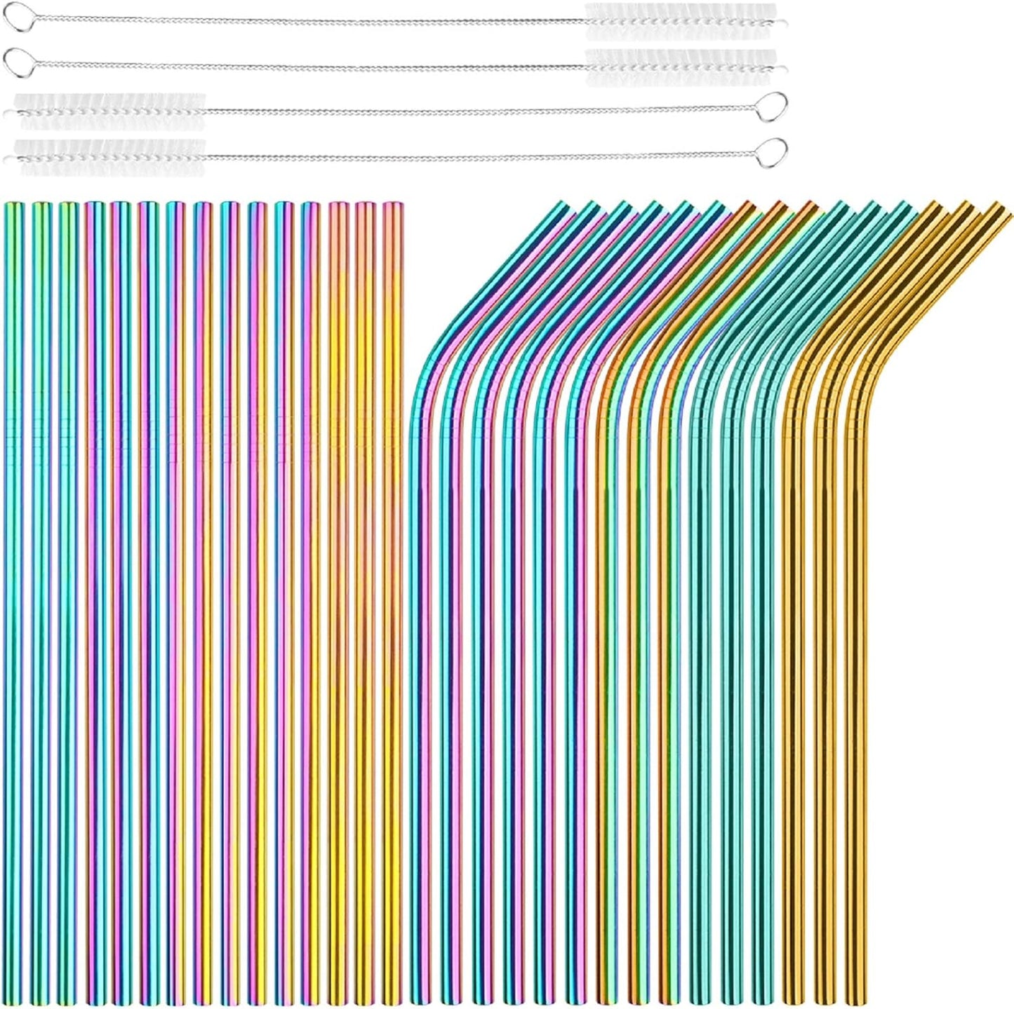 [30 PCS] Value Pack Metallic Reusable Stainless Steel Straws, Tomorotec Home Metal Straw Sets with Brushes