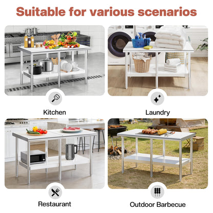 Jocisland 30" x 60" Stainless Steel Table for Prep & Work, Food-Grade Stainless Steel Adjustable Under Shelf and Feet, for Commercial Kitchen, Restaurant, Hotel, Garage