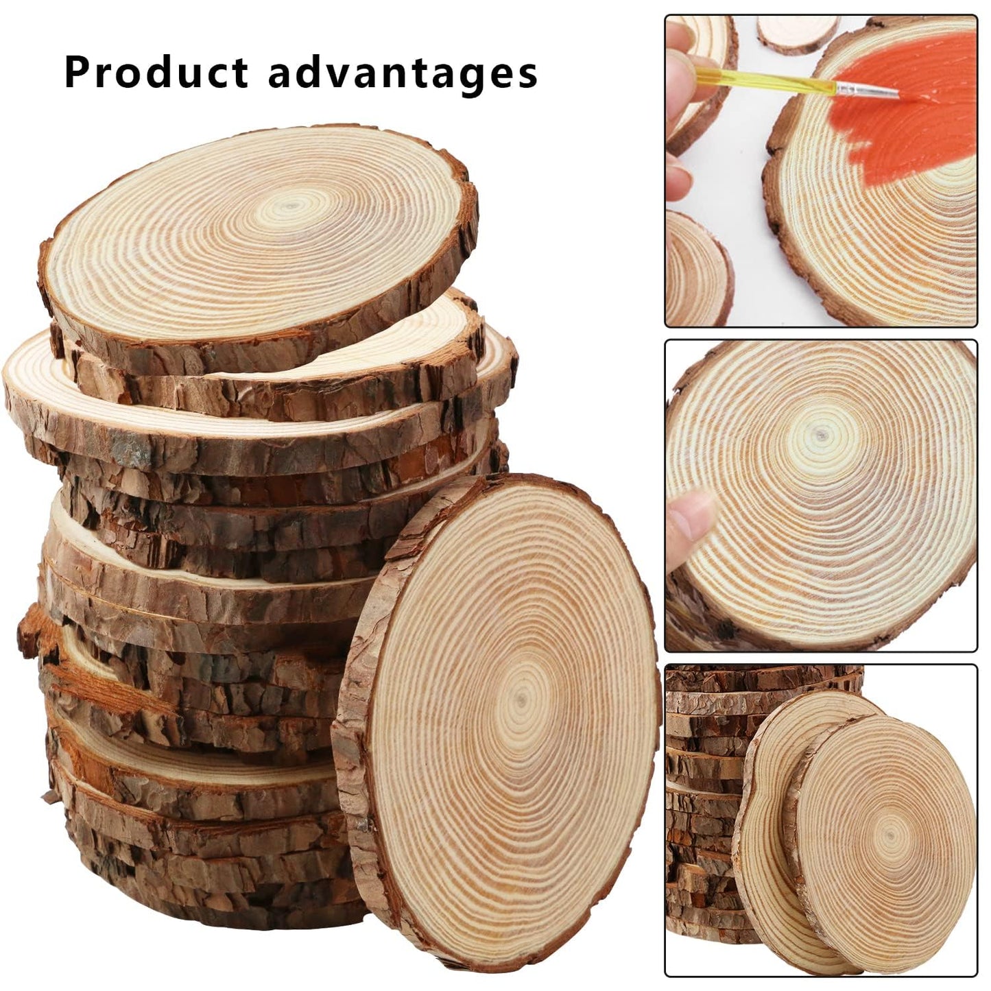 FSWCCK 17 PCS Unfinished Wood Slices for Centerpieces - 5.1-5.5 Inch,Round Natural Discs with Tree Bark, Wooden Cookies Circles for Crafts Christmas Ornaments, Rustic Wedding Decor,Table Decoration