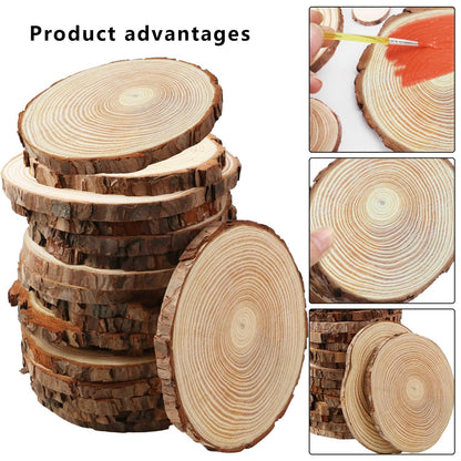 FSWCCK 17 PCS Unfinished Wood Slices for Centerpieces - 5.1-5.5 Inch,Round Natural Discs with Tree Bark, Wooden Cookies Circles for Crafts Christmas Ornaments, Rustic Wedding Decor,Table Decoration