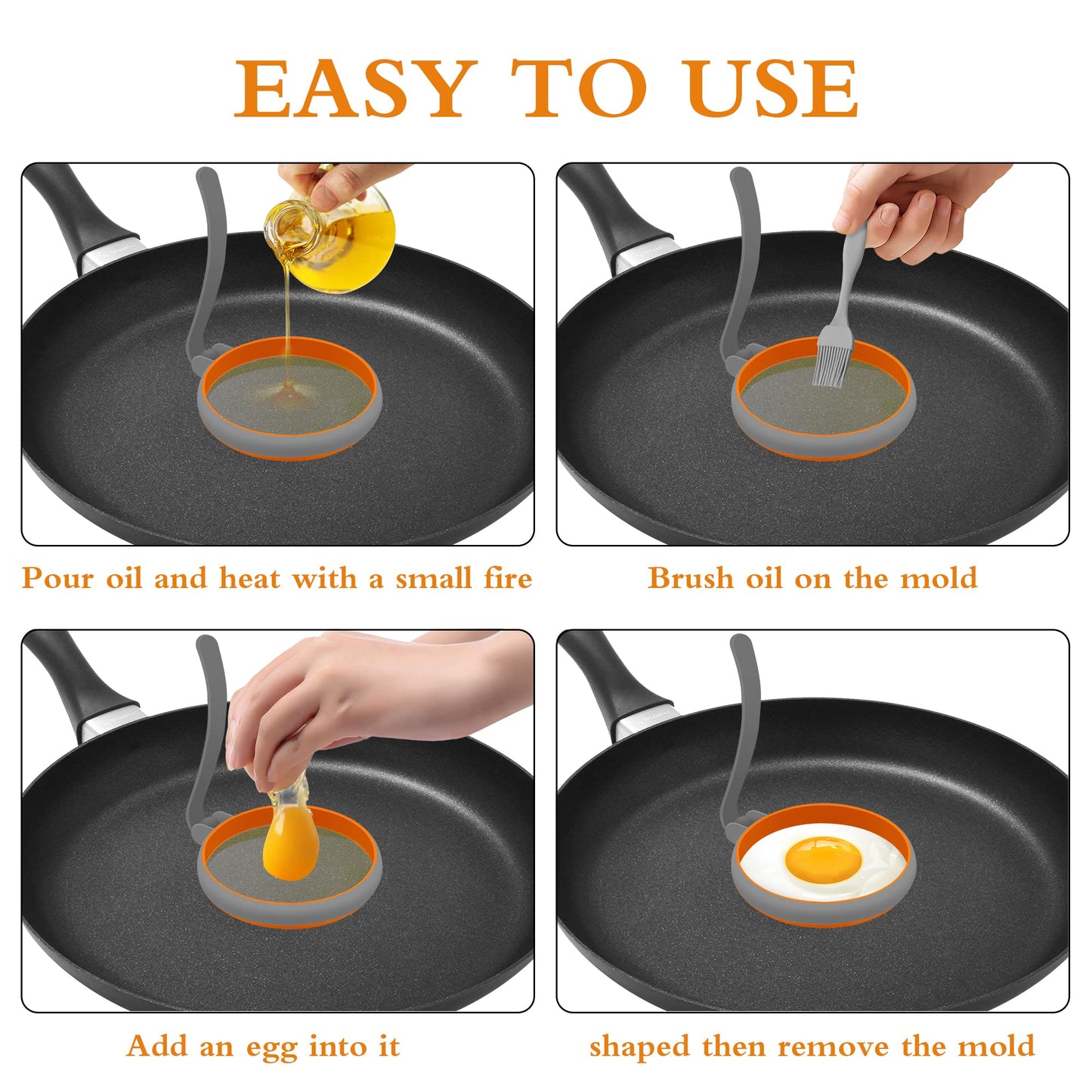 GOYLSER Silicone Egg Rings Set of 4, Silicone Egg Shaper for Pancake Patties & English Muffin, Grey Crumpet Rings Mold, Round Omelette Rings Patty Egg Circles