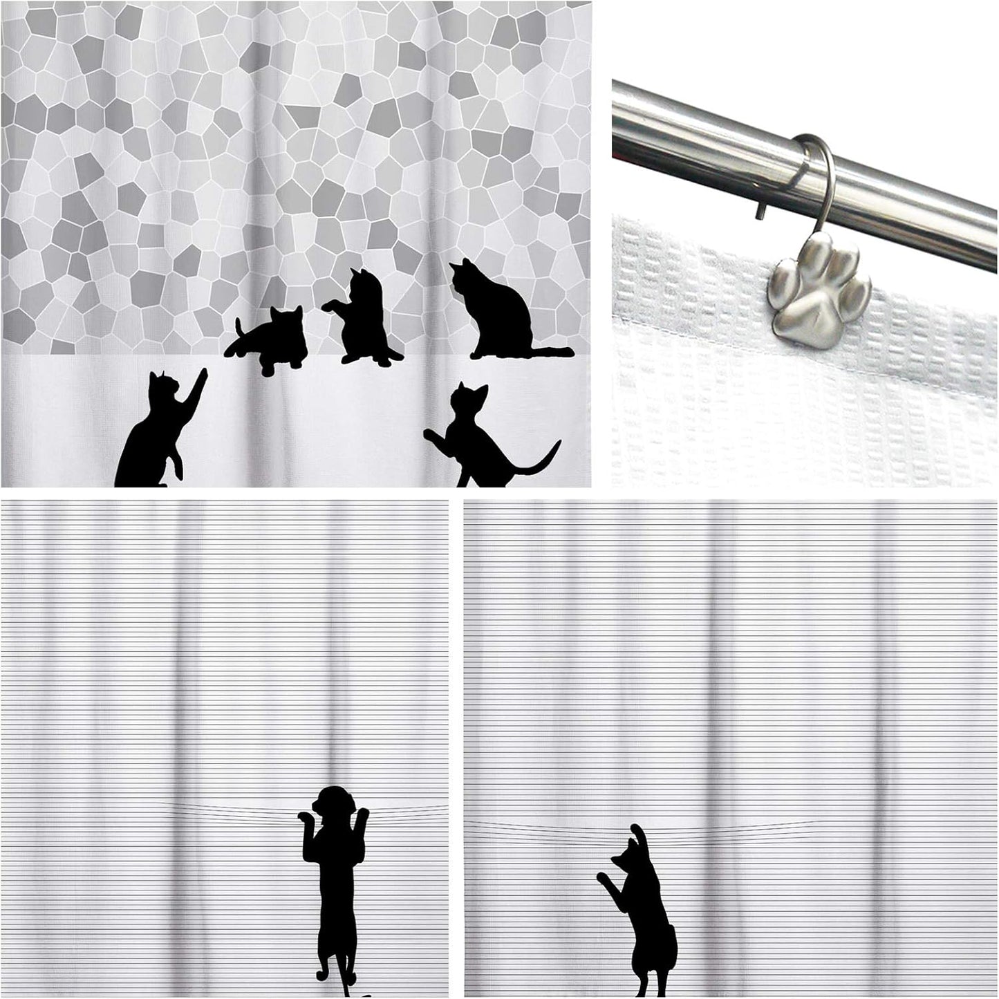 Sunlit Fashion Design Cute Paw Print Polished Shower Curtain Hooks for Dog, Cat, and Bear, Rust Proof Oil Rubbed Metal