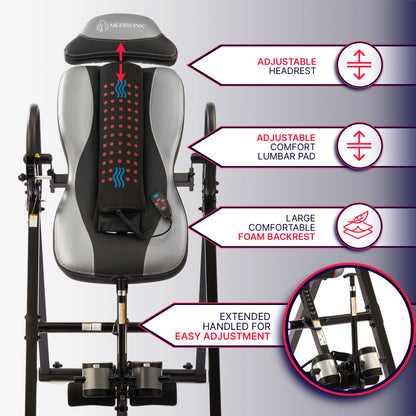 MediSonic Elite Inversion Table with Adjustable & Removable Lumbar Pad, Comfortable Ankle Security Cups, Multiple Inversion Angles, Heavy-Duty Frame, 300 lb Capacity, Gray