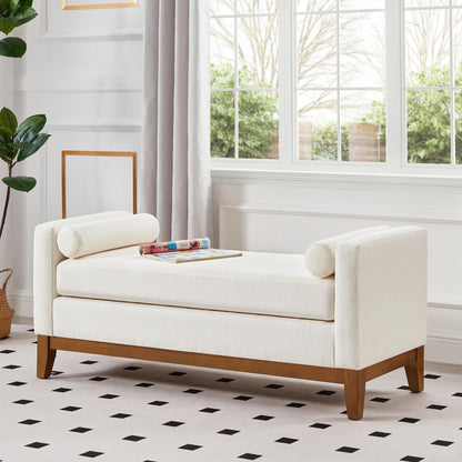 GDFStudio Large Upholstered Boucle Ottoman Bench with Pillows, Padded Window Bench with Armrests for Living Room and Entryway, Ivory