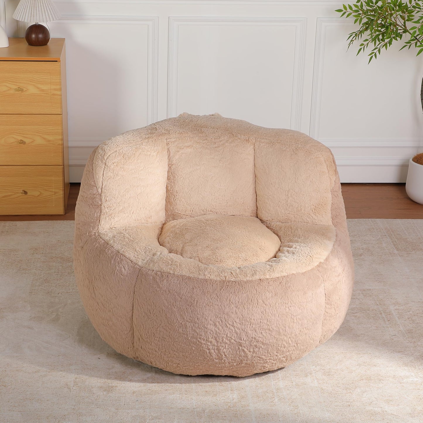 Oversized Bean Bag Chairs,Multicolor Faux Fur Couch Filled with Shredded Sponge,Large Lounger Sofa for Living Room,No Assembly Required,Brown+Camel