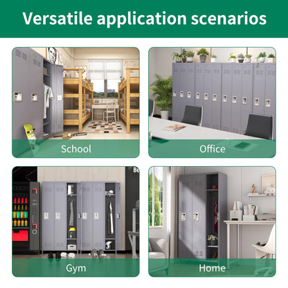 IKIMI Metal Locker 3 Doors Storage Lockers for Employee,72" Tall Locker Cabinet with Shelves and Hooks Steel Sports Staff Locker for Office School Office Gym Home Bedroom Garage