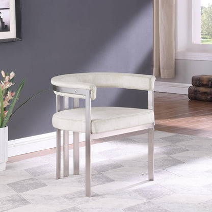 Meridian Furniture 938Stone-C Marcello Collection Modern | Contemporary Dining Chair with Soft High End Stone Colored Velvet, Brushed Chrome Iron Frame, 23.5" W x 21.5" D x 27.75" H, Stone, Set of 2
