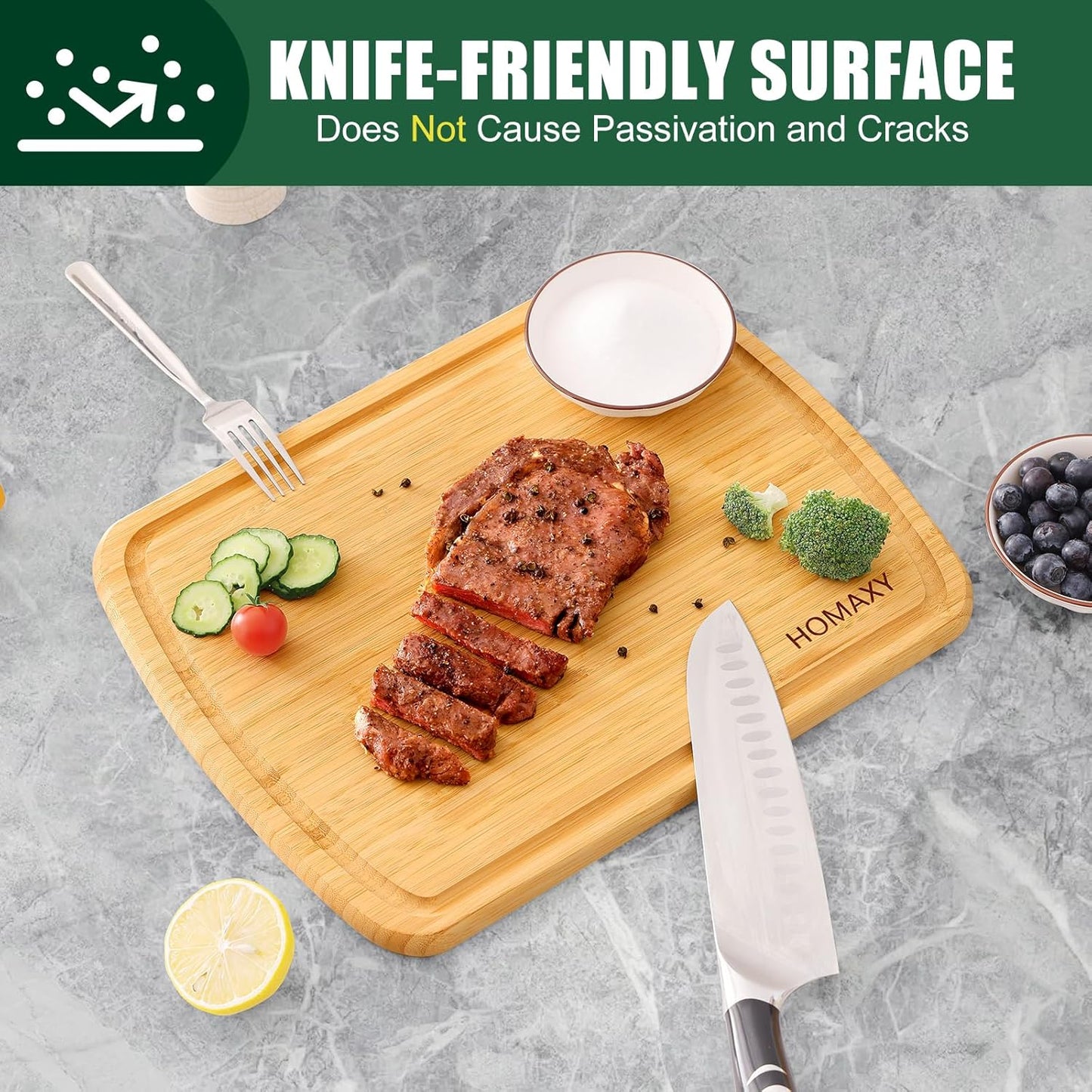 Homaxy Large Bamboo Cutting Boards for Kitchen, 14.5x11.5" Wood L Cutting Board with Juice Groove
