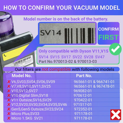 3 Pack Vacuum Replacement Filter Compatible with Dyson V11 Origin V11 Torque Drive V11 Complet V11 Extra V15 Detect V15 Detect Absolute V15s Detect Submarine Vacuums, Part 970013-02