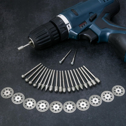 Diamond Burr Set for Dremel, Rotary Tool Diamond Cutting Wheel Stone Glass Tile Jewelry Rock Engraving Bits 1/8" Diamond Grinder Bits Set Carving Cutter Metal Engraver Kit - 32pc Set
