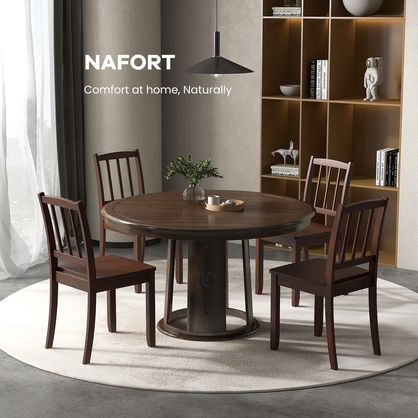 NAFORT Wooden Dining Chairs Set of 6, Slat High Back Solid Rubber Wood Chair, Vintage Dining Room Chairs with Max Load of 400 Lbs for Kitchen Table, Dining Room, Cafe, Restaurant