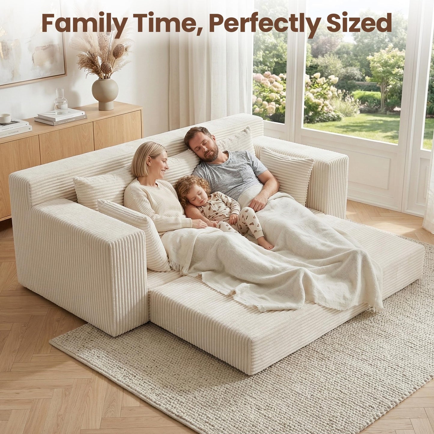 JUIKURY Boneless Couches 70 inch: 3-in-1 Convertible Sofa Bed Futon Couch Bed, Oversized Loveseat Sleeper Sofa with 5 Pillows, Beige Couch for Living Room, Bedroom & Small Space