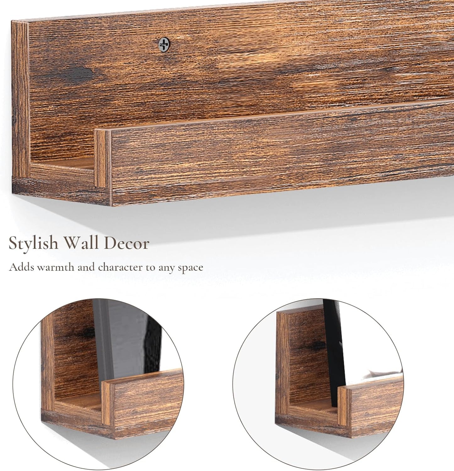 12 inch Album Pack 6 Vinyl Record Shelf Wall Mount, Wooden Record Holder Display, of Floating Shelves for Wall