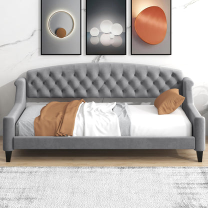 Ball & Cast Twin Size Daybed,Velvet Upholstered Day Bed Frame with Button Tufted Backrest,Modern Sofa Bed for Living Room, Bedroom,Guest Room,No Box Spring Needed,Gray