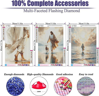 YOLENIX Diamond Art Kits for Adults Beginner,3pack Jesus DIY Modern Diamond Painting Kits 5D Diamond Dots Gem Art Crafts with Tools,Round Full Drill Crafts for Home Wall Decor&Gift-12x16in