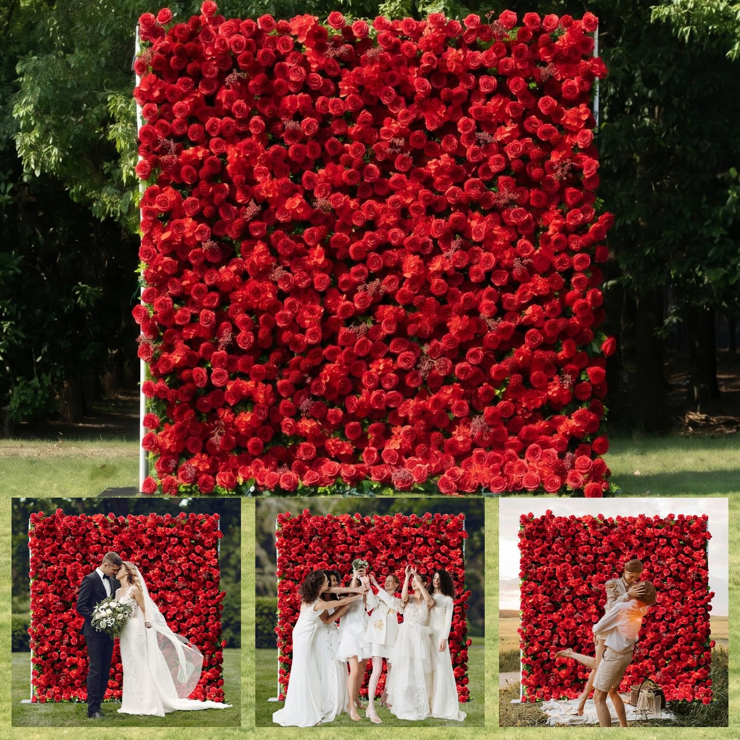 COCO FLOWERWALL Artificial Flower Wall Panels, Gorgeous 3D Silk Red Rose Floral Backdrop for Wedding, Baby Show, Party and Home Decor, Quick Assembly/Storage, Both Eco ＆ Pet Friendly (Grace, 8ft*8ft)