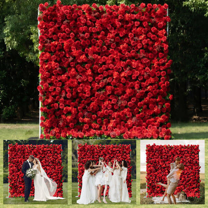 COCO FLOWERWALL Artificial Flower Wall Panels, Gorgeous 3D Silk Red Rose Floral Backdrop for Wedding, Baby Show, Party and Home Decor, Quick Assembly/Storage, Both Eco ＆ Pet Friendly (Grace, 8ft*8ft)