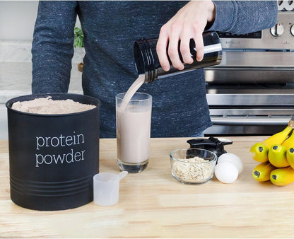 AuldHome Enamelware Protein Powder Canister (Black), Modern Farmhouse Style Storage for Kitchen