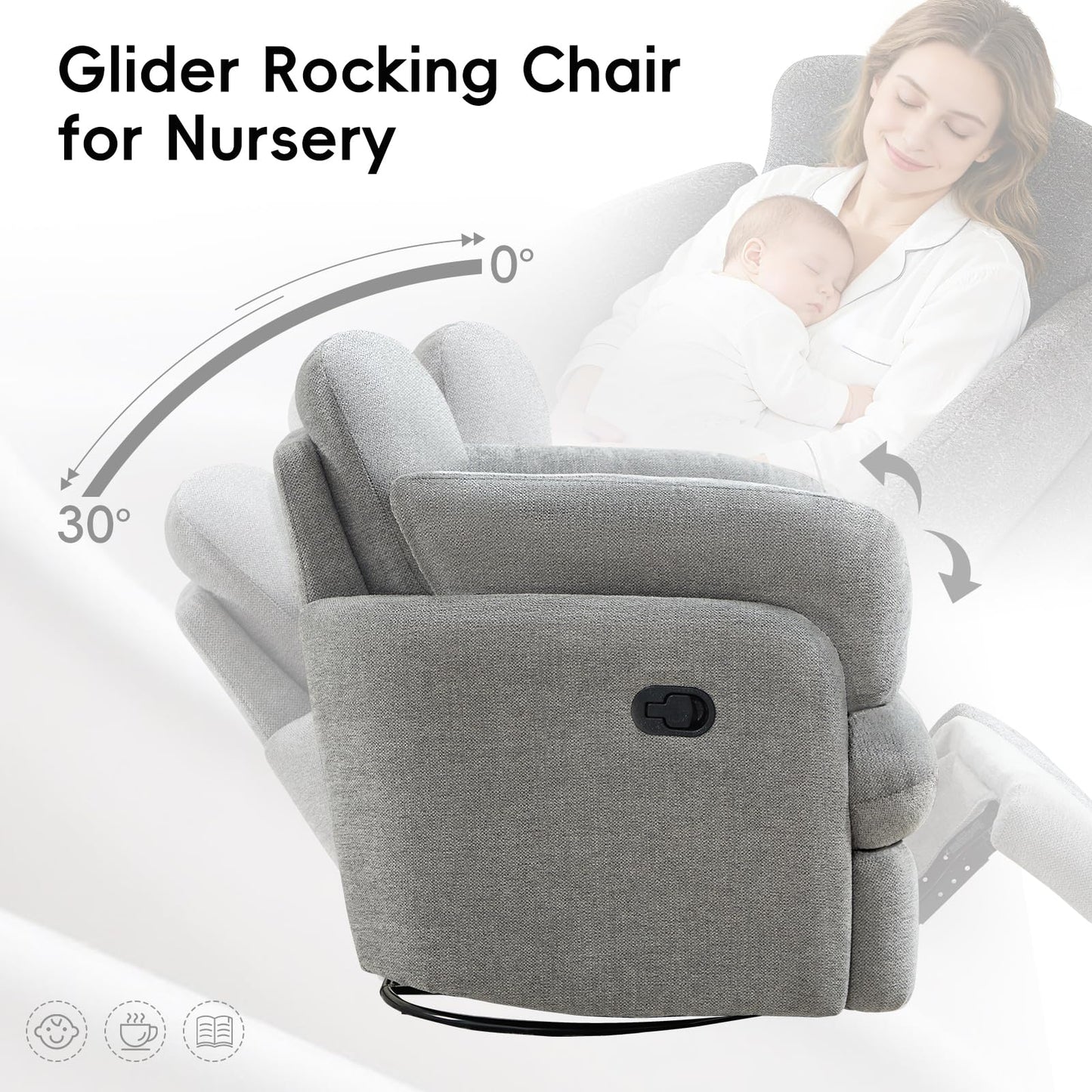 Bonzy Home Manual Recliner Chair, 360°Swivel Rocker Recliner Chair for Adults, Overstuffed Nursery Rocking Reclining Sofa with 2 Pillows and Hidden Storage, Light Grey