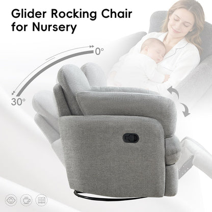 Bonzy Home Manual Recliner Chair, 360°Swivel Rocker Recliner Chair for Adults, Overstuffed Nursery Rocking Reclining Sofa with 2 Pillows and Hidden Storage, Light Grey
