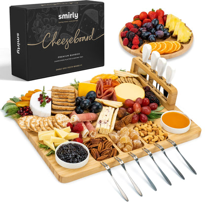 SMIRLY Charcuterie Boards Set, Large Cheese Board Set, Natural Bamboo Charcuterie Tray Cheese Platter with Accessories - Housewarming Gifts New Home, Wedding & Bridal Shower Gifts for Women, Couples