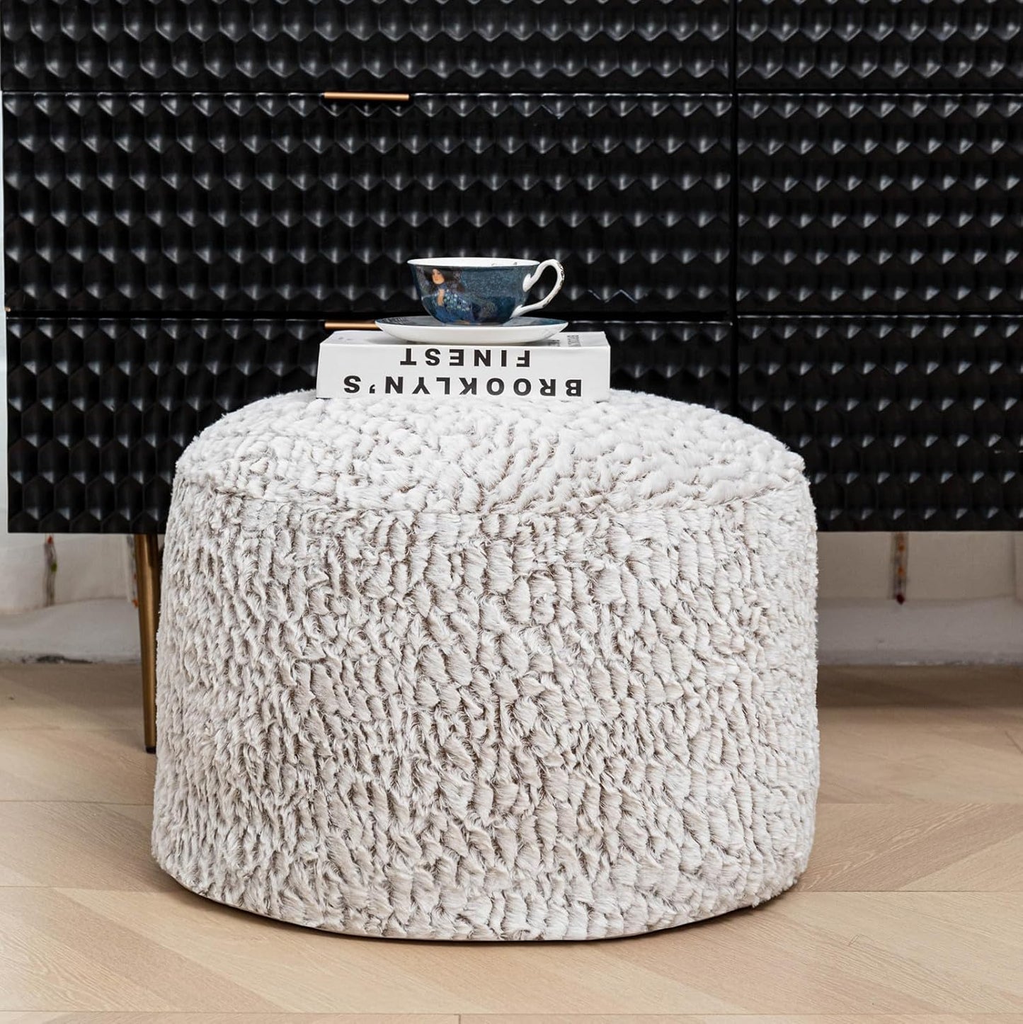 20x20x12 Inches Asuprui Pouf Ottoman Unstuffed Ottoman Foot Rest No Filler Soft Fur Foot Stool Fuzzy Chair Floor Pouf