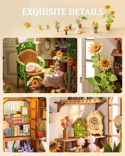 Rolife DIY Book Nook Kit Secret Bloomy Nook, Secret Garden Floral Theme 3D Wooden Puzzle, Plant & Flower Decor for Bookshelf, Creative Gift for Plant Lovers