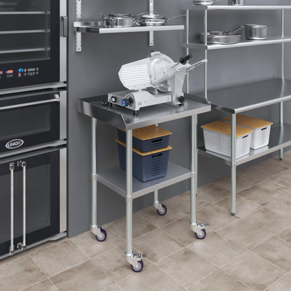 AmGood Commercial Work Table with Backsplash and Sidesplashes with Casters | NSF (Stainless Steel Table with Sideguards + casters, 30" Long x 24" Deep)