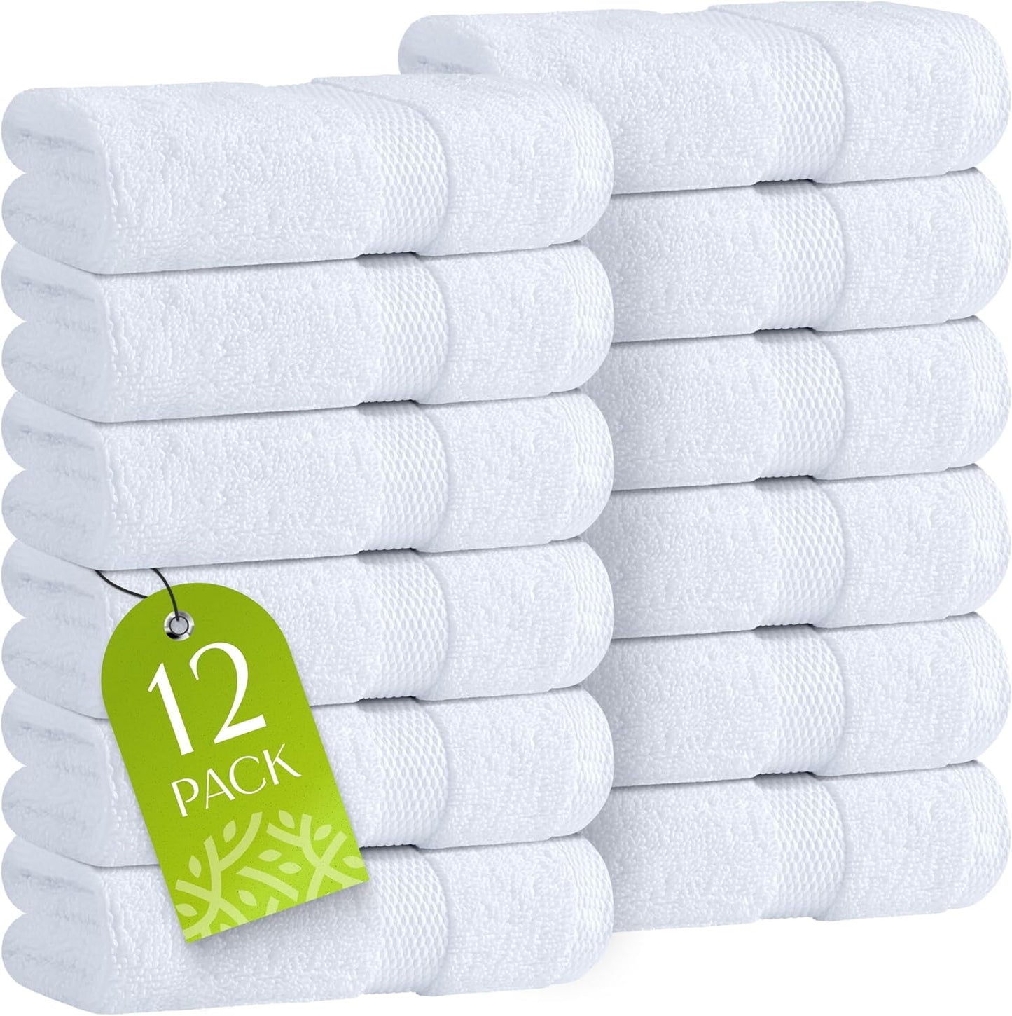 12 Pack 600 100% 12x12 Inches Wealuxe White Washcloths - GSM Ring-Spun Cotton Wash Cloths for Showering, Highly