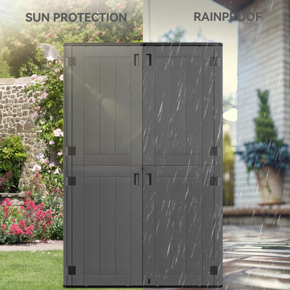 YITAHOME 60 cuft Vertical Outdoor Storage Shed with Shelf, Large Waterproof Storage Cabinet for Garden Shed, Tall Outdoor Storage Shed for Garage, Pool Storage, Resin, Lockable, Dark Gray