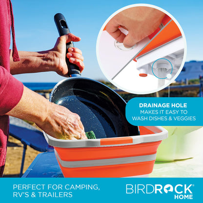BIRDROCK HOME Collapsible Food Prep & Cutting Board and Grill Caddy Tub with Colander & Lid | Multifunctional Kitchen Vegetable Washing Basket | Silicone Dish Tub for BBQ, Picnic, Tailgate and Camping