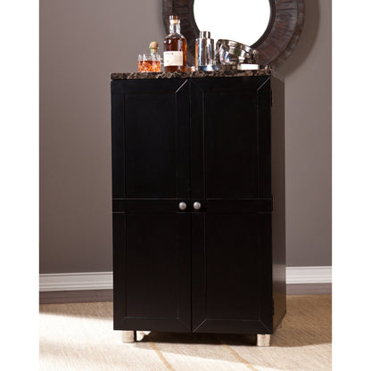 SEI Furniture Cape Town Bar Cabinet w/Wine Storage, Faux Marble Countertop with Black Finish