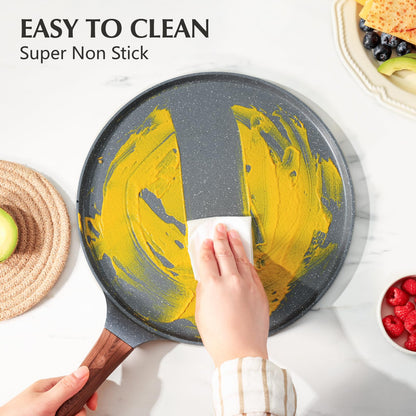 SENSARTE Nonstick Crepe Pan, Swiss Granite Coating Dosa Pan Pancake Flat Skillet Tawa Griddle 10-Inch with Stay-Cool Handle, Induction Compatible