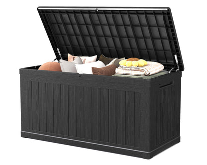 Skepphlay 260 Gallon Deck Box Large Outdoor Storage Box, Waterproof Pool Storage Cushion Boxes Bin, 440 lbs Load Capacity Black Outdoor Storage Bench for Garden, Patio