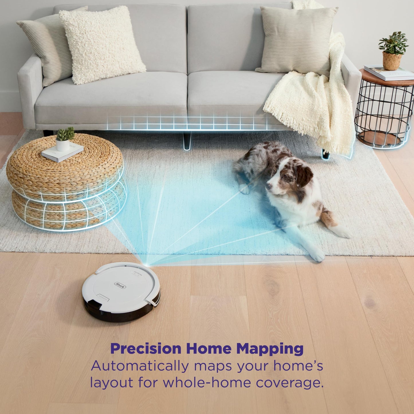 Shark Navigator Robot Vacuum with Bagless 30-Day Capacity Self-Empty Base, Powerful Suction, SmartPath Navigation, Self-Cleaning Brushroll, for Carpets & Hard Floors, White, AV2110S