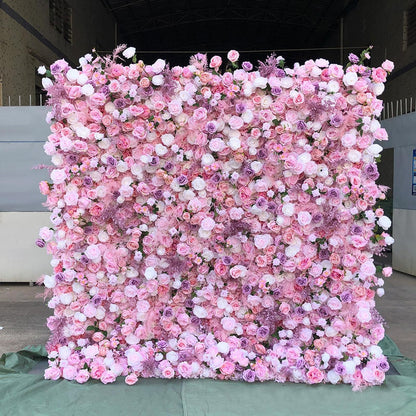 UYCVT Handmade Romantic Pink Purple Rose Wall Large Artificial Flower Wall Backdrop Panels, Rose Wedding Backdrop 3D Floral Wall Fabric Flower Wall for Party Bridal Wedding Bac-2m*2m/6.56 * 6.56FT