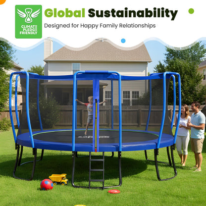 Zupapa 1800LBS Capacity No-Gap Design 16 15 14 12 10FT Trampoline with Safety Enclosure Net and Non-Slip Ladder 10-Year Quality Assurance Perfect for Kids Family Outdoor Backyard Fun