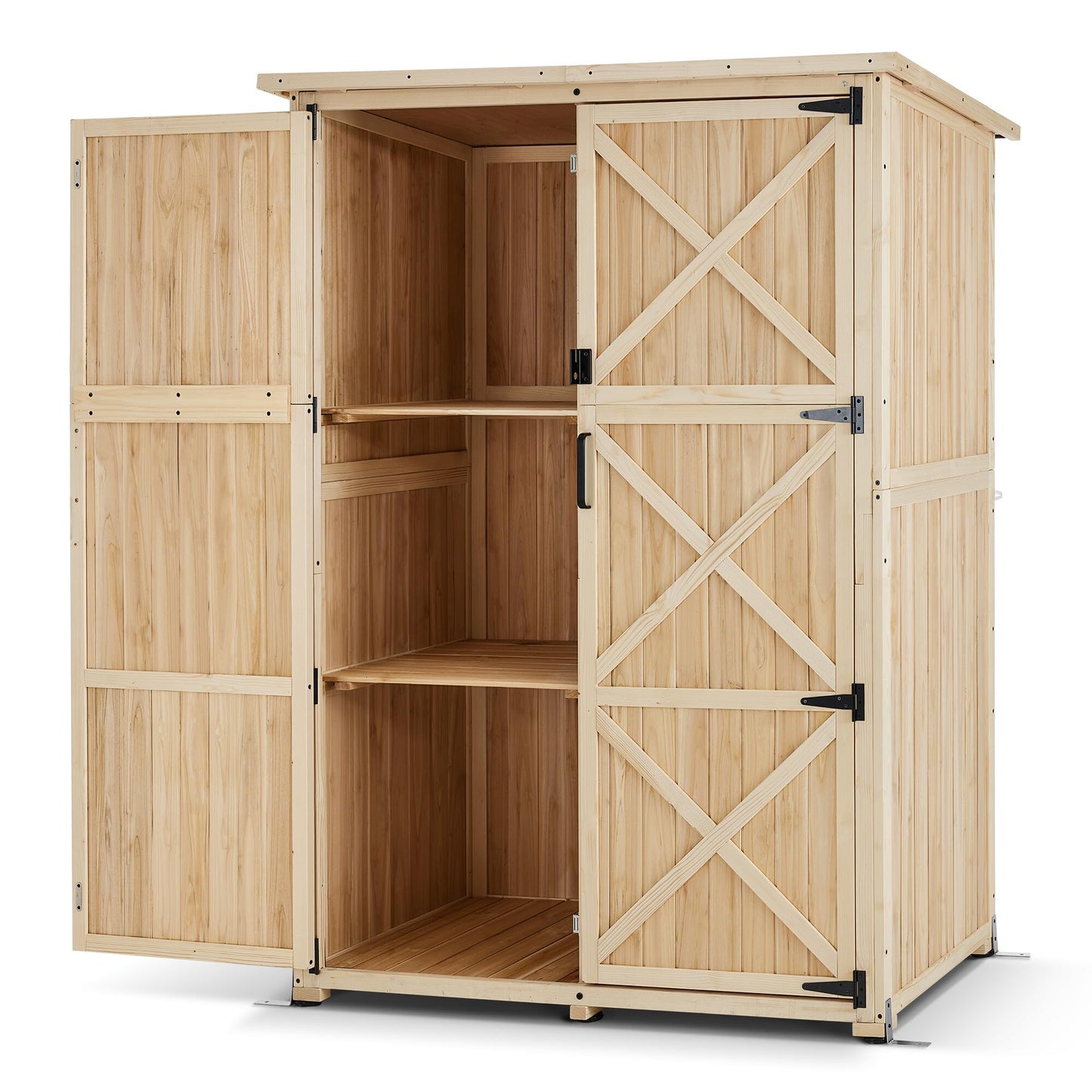 Macrout Outdoor Storage Cabinet, Wooden Storage Shed with Lock, Outside Garden Tool Shed with 2 Doors for Patio Yard Lawn, 1933 (Large)