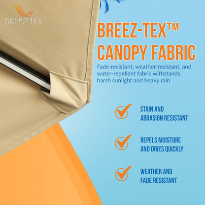 Island Umbrella Calypso 11 ft Octagon Patio Umbrella – With Crank Lift, Push-Button Tilt, Rust-Resistant Aluminum Pole, 8-Rib Frame, Solar LED Lights & Breez-Tex Weather-Resistant Canopy – Champagne
