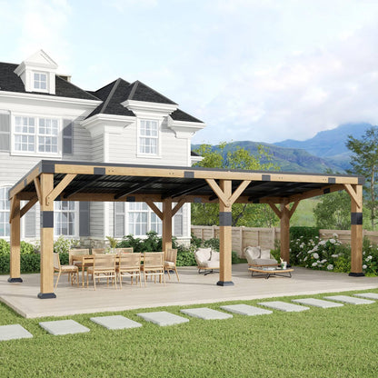 GOHONEI10x22 ft Cedar Wood Gazebo with Sloped Galvanized Steel Roof, Hardtop Gazebo Pavilion with Durable, Rot-Resistant Construction, Permanent Outdoor Pergola for Backyard, Garden & Deck